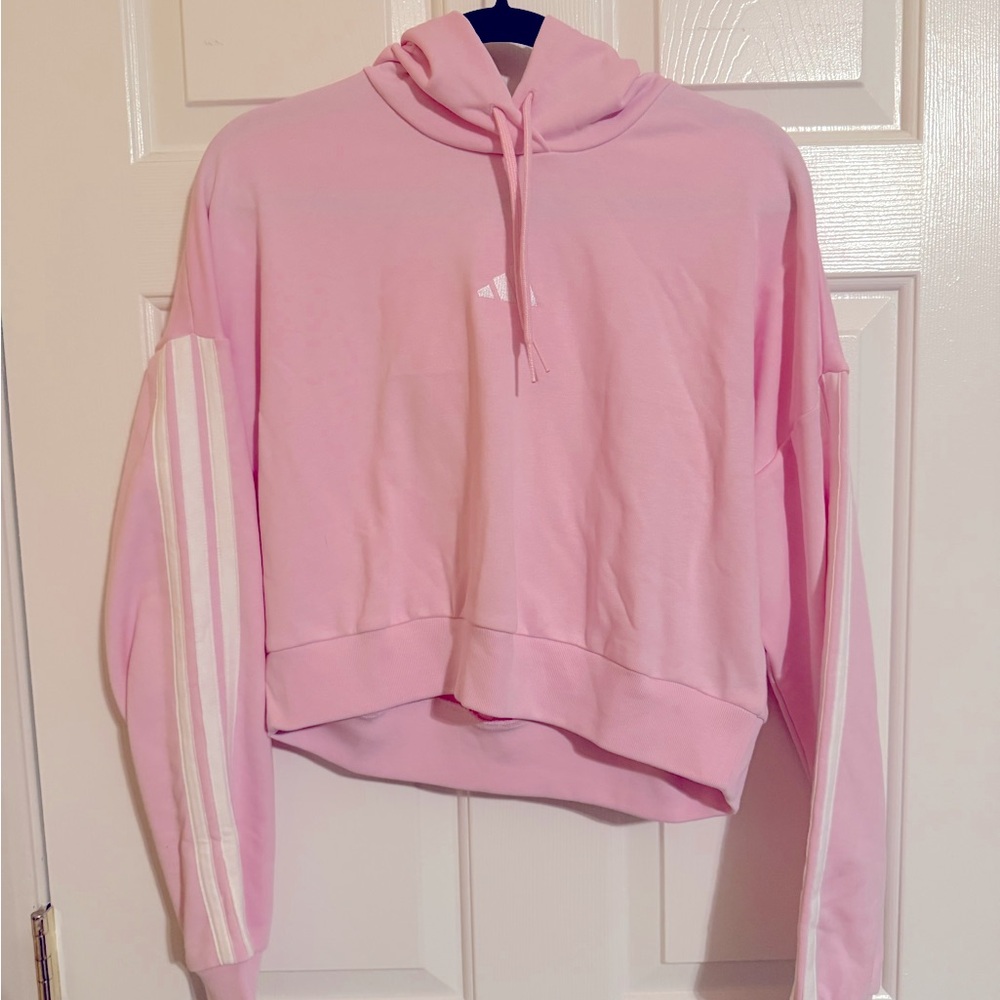 Adidas Light Pink Hoodie with White Stripes NWOT (Women’s Medium)
